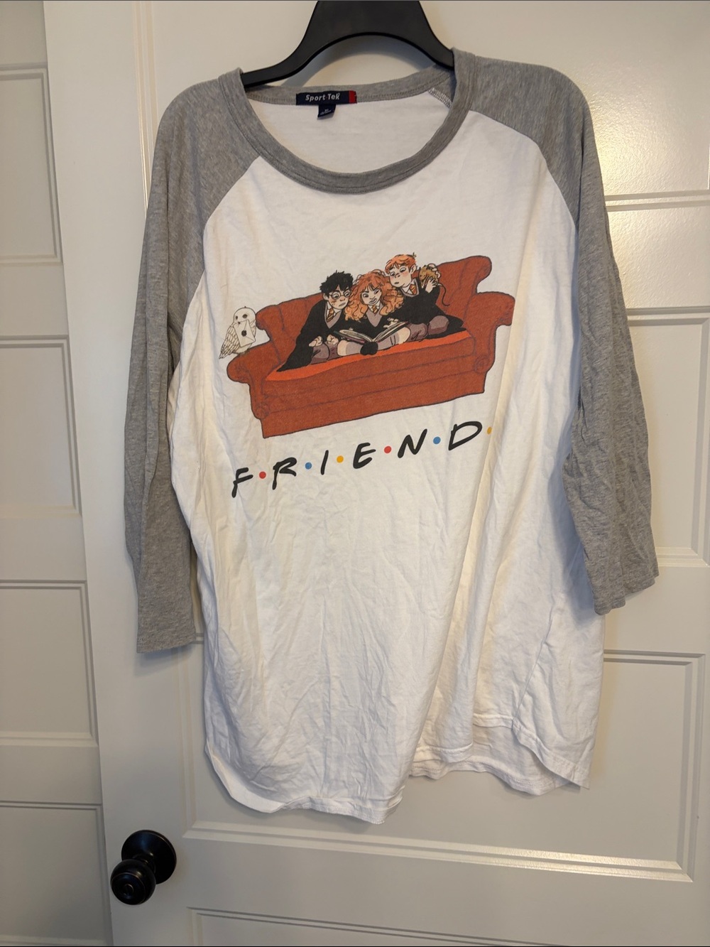Sport-Tek Harry Potter White & Gray Raglan Tee with Orange Couch Graphic